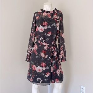 LOFT floral dress with sheer long sleeves